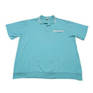 Haband Casual Joe Polo‎ Shirt Mens XL Turquoise Vintage Banded Hem Retro Pocket